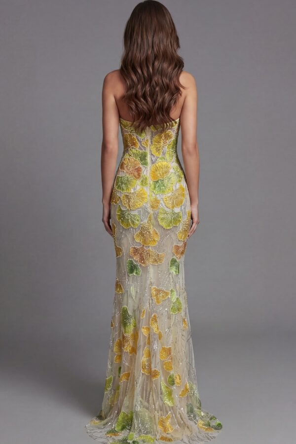 Strapless Floral Embellished Mermaid Gown 49884