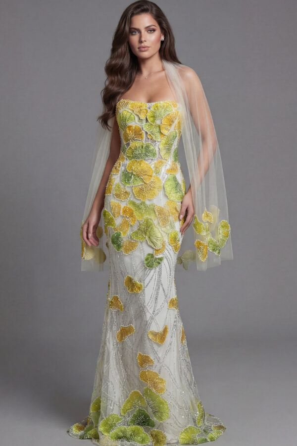 Strapless Floral Embellished Mermaid Gown 49884