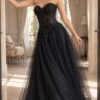 Beaded Floral Lace Strapless Tulle Gown 50011