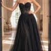 Beaded Floral Lace Strapless Tulle Gown 50011