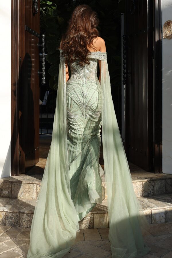 Beaded Off The Shoulder Couture Evening Gown 52207