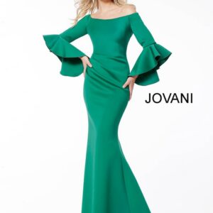 Jovani 59993 Scuba Off the Shoulder Bell Sleeves Mother of the Bride Dress
