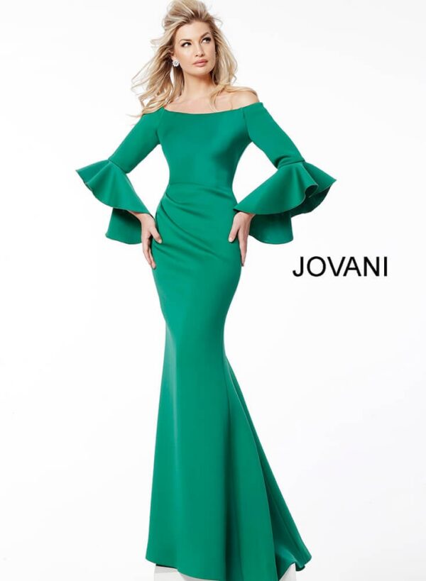Jovani 59993 Scuba Off the Shoulder Bell Sleeves Mother of the Bride Dress