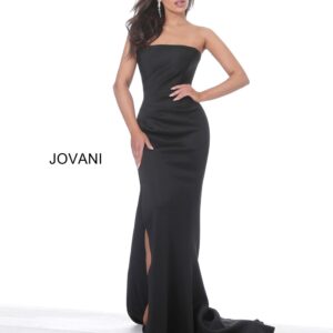 94366-BLACK-2.jpg Jovani 94366 Black Strapless Straight Neck Scuba Evening Gown